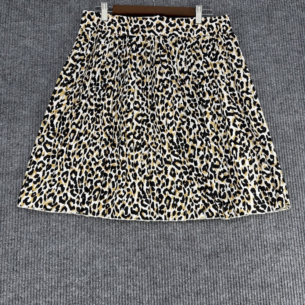 J.CREW Leopard Pleated Knee Length Skirt Women Size 10 Elastic Waist Chic